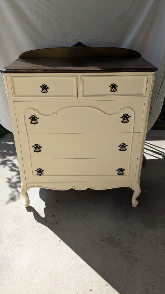 FOR SALE: Antique Refurbished Solid Wood Dresser – Cream & Dark Walnut (South Salinas)