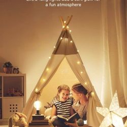 Teepee Tent for Kids with Light & Mat, Kids Tents Indoor Play Tent Playhouse, Toddler Teepee 100% Cotton, tee Pee Tents for Kids Indoor, Kids Teepee,C