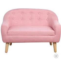 Yinvani Pink Wooden Frame 2-Seater Kids Armchair Sofa