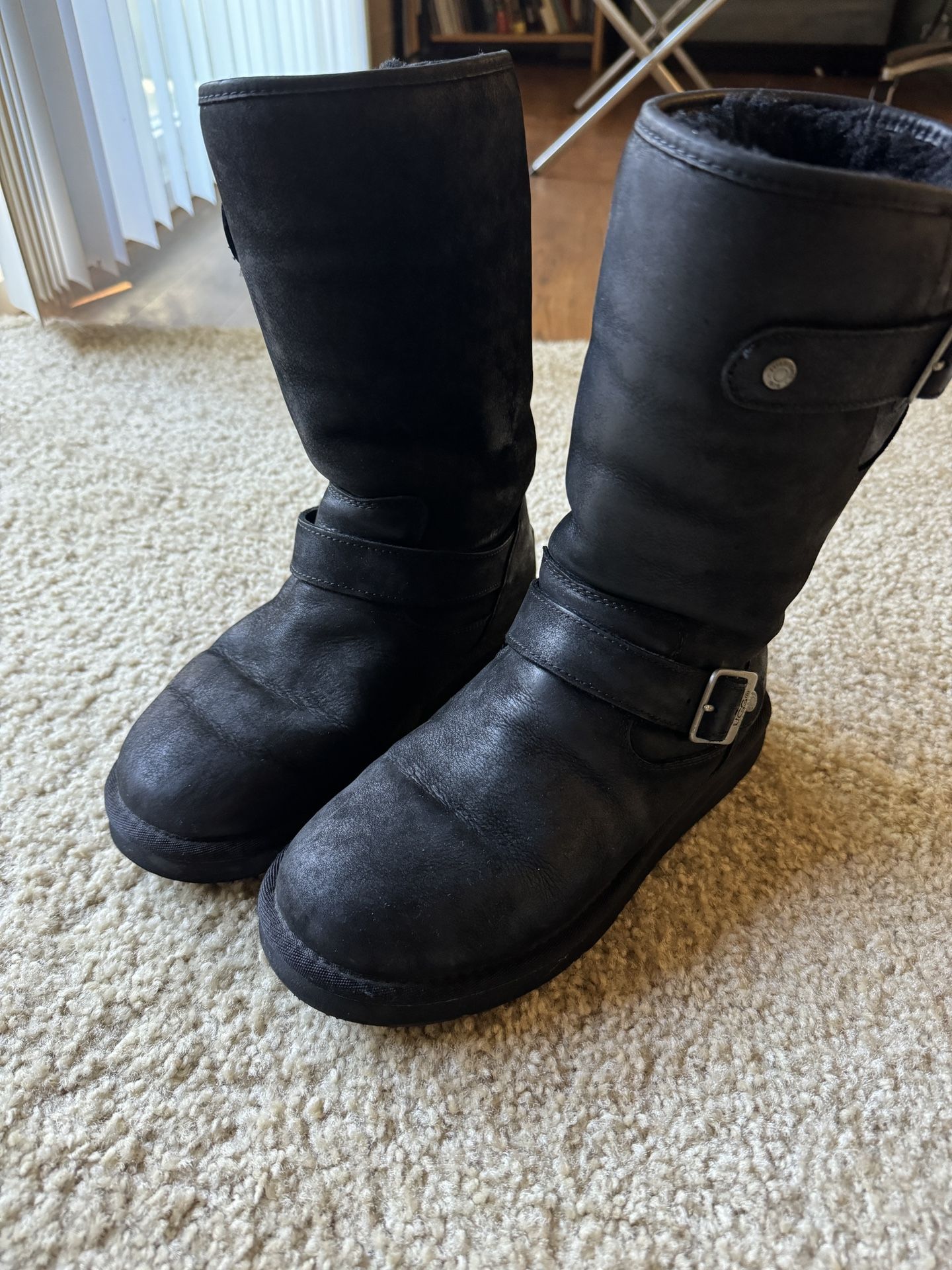 UGG Sutter Moto Waterproof Black Leather Boots US 6