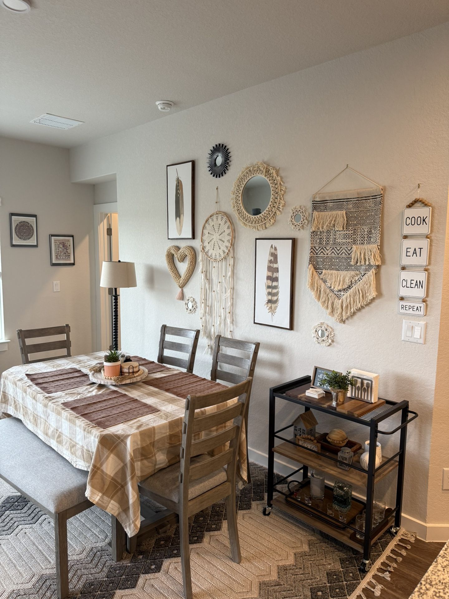 Merax 6-Piece Rubber Wood Dining Table Set with 4 Cushioned Chairs and Bench, Beautiful Wooden Grain