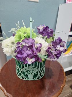 Artificial Flower Arrangement in Teal Basket