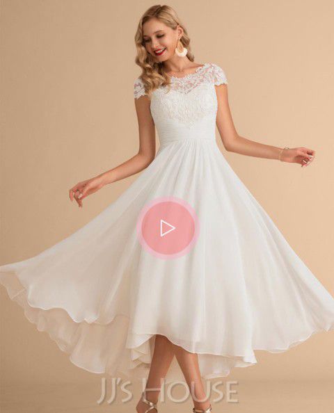 Asymmetrical Cheffon Lace Wedding Dress
