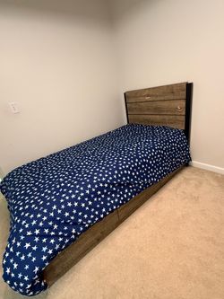 Twin Bed Frame with Headboard and storage