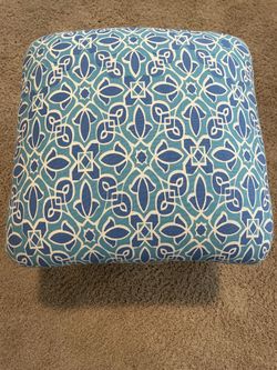 Ottoman Footstool Fun Funky Blue Cloth Pattern Black Legs