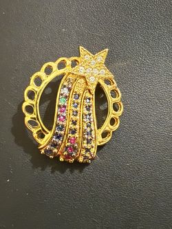 STERLING Vintage~Rare Starburst Brooch with Multicolor Gems