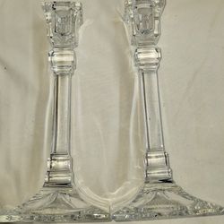 Set Of Two Toscany Crystal 24% Lead Crystal Candlesticks 8 Inches Tall L5V009
