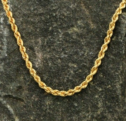 14k Yellow Gold Rope Chain Necklace 18 3/4" Long