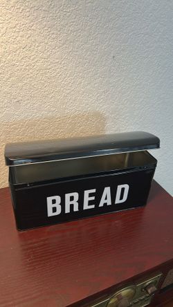 Black metal bread box
