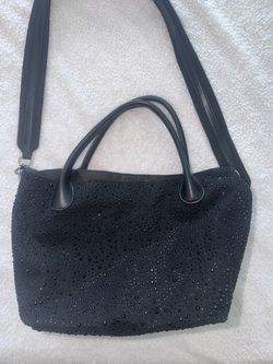 Black Rhinestone Tote Bag with Crossbody Strap