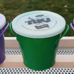 (3) Lot Tiki Light The Night With CitroMax Citronella In Metal Pail, (1) Green (2) Purple
