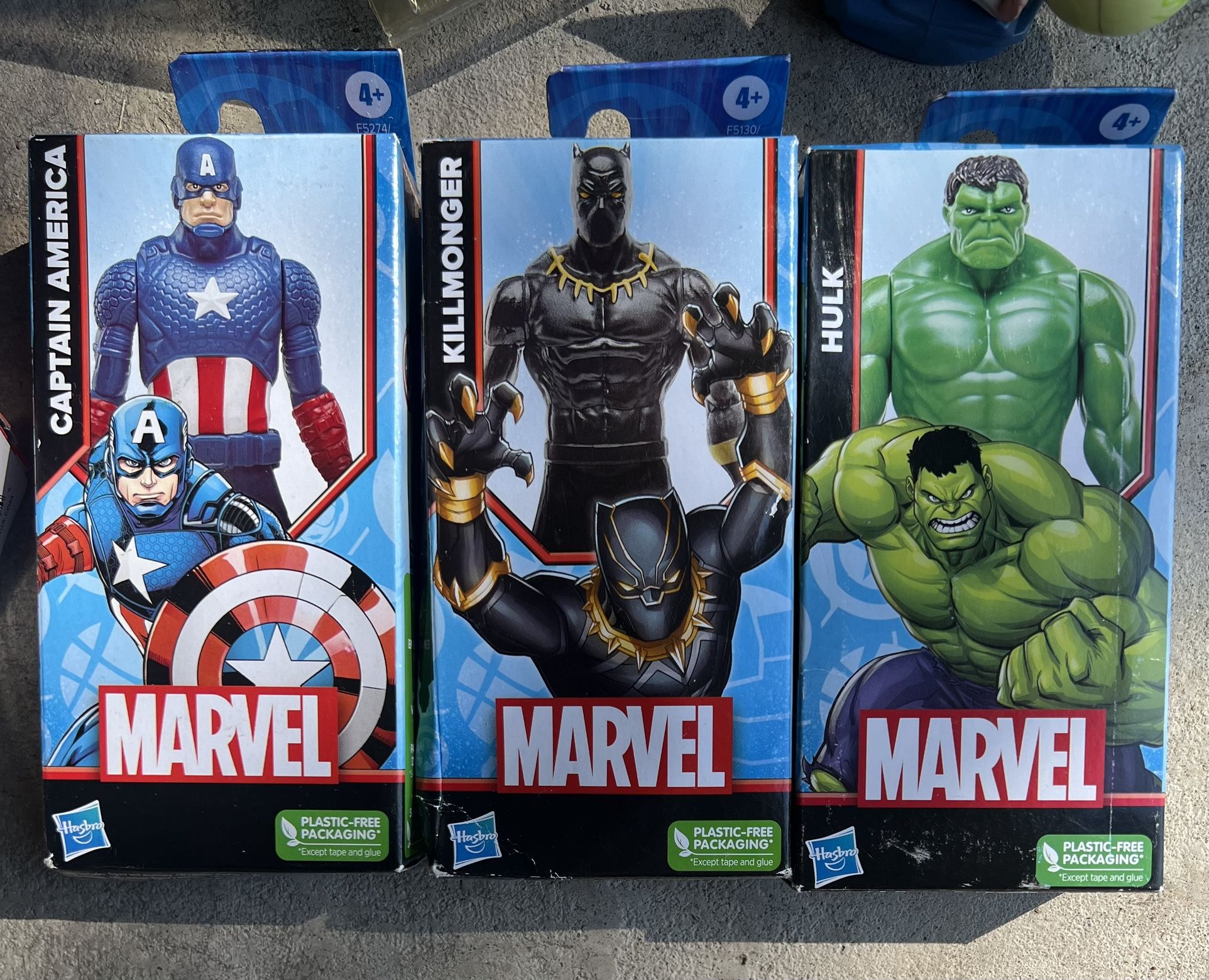 Lot Of 3 Marvel Superheroes Captain America, Hulk, Killmonger, Iron Man