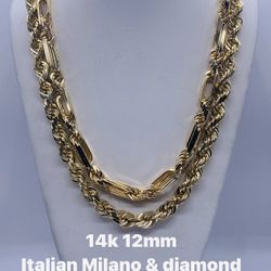 14K 12mm ItalianMilano &  diamondcut rope chain. jade pendant sell separately.