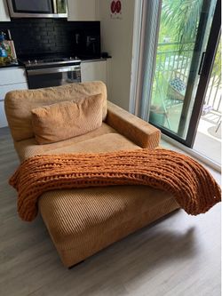 Orange Chenille Chaise Sofa