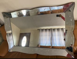 Mid Century Vintage Art Deco Style Scalloped Shadowbox Mirror 60” x  40”.