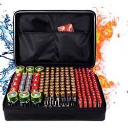 Fireproof Battery Organizer Storage Box,Fireproof Waterproof Carrying Case Bag Holder,Safe Storage Holds 200+ Batteries AA AAA C D 9V