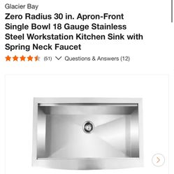 Glacier Bay Zero Radius 30 in. Apron-Front Single Bowl 18 Gauge Stainless Steel Workstation Kitchen Sink with Spring Neck Faucet
