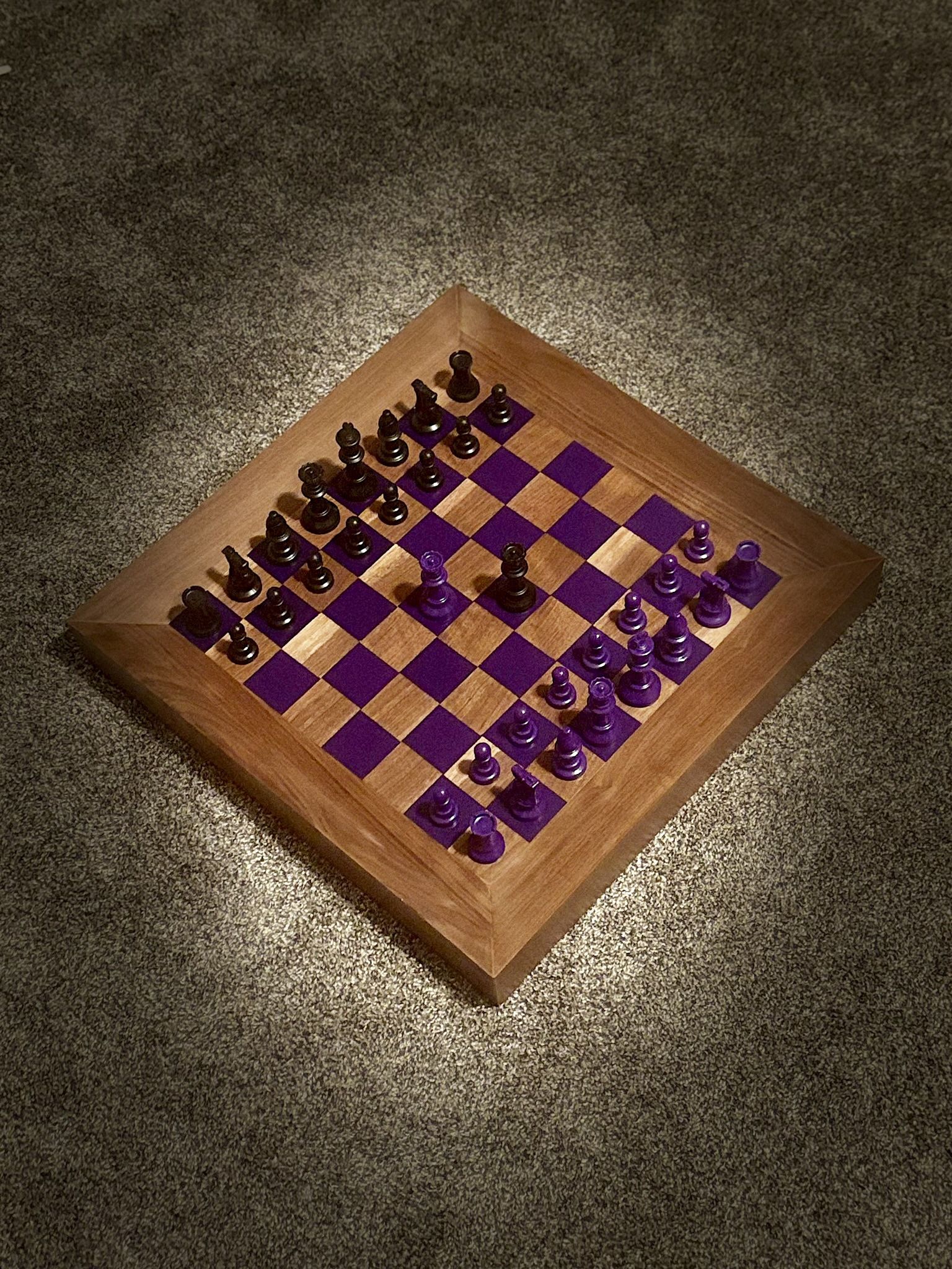 Hand Made Chess Board | Black Walnut x Purple Epoxy