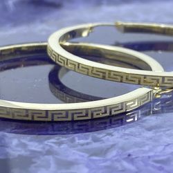 $850 Yellow Gold Versace Style Hoop Earrings