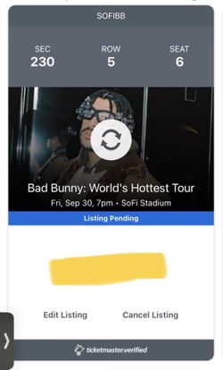 2 Bad bunny tickets for september 30 @ sofi stadium