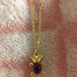 Antique Gold Teddy Bear Amethyst Necklace (1 Only, Selling For $30 Or OBO!!)