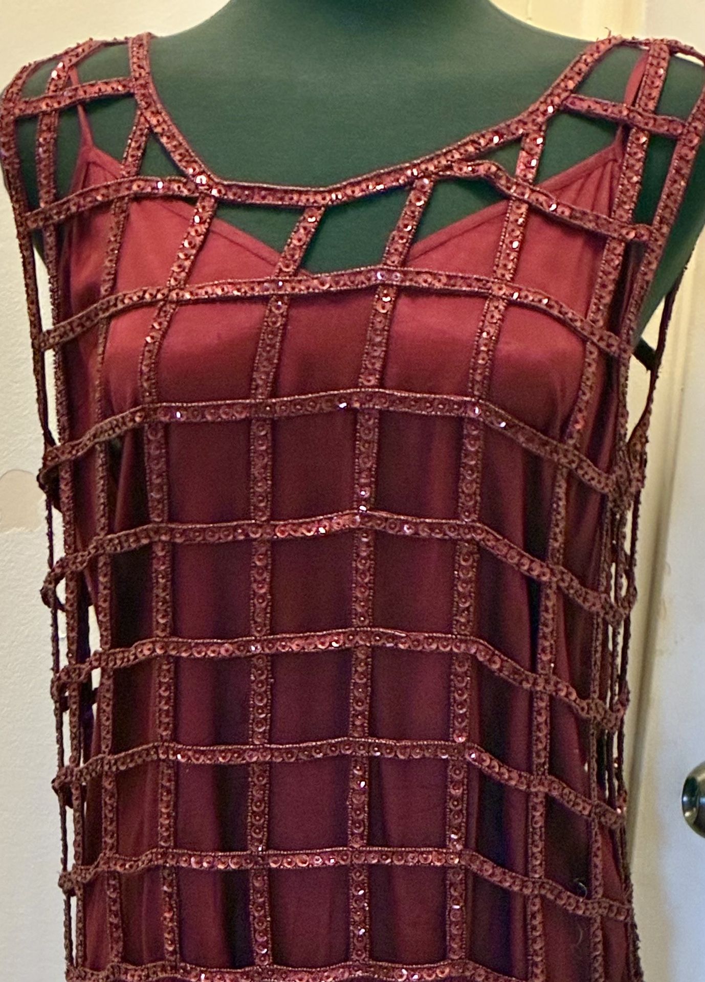 Caged Sequin Shell Drop Waist Dres By FP - Wine Red