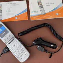 Vintage AT&T Pantech Breeze C520 Cellular Flip Phone White w/ Charger, Car Adapter, SIM card, Guides