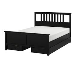 Bed frame with 4 storage boxes, black-brown/Queen