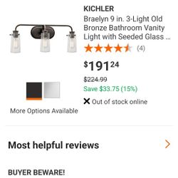 KICHLER Braelyn 9 in. 3-Light Old Bronze Bathroom Vanity Light with Seeded Glass Shade