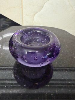Purple controlled bubble glass tea light holder