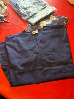 3 LARGE NAVY BLUE SCRUB TOPS