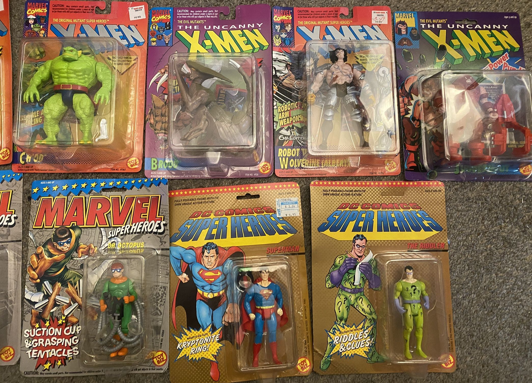 Vintage action figures, X-Men, superman marvel