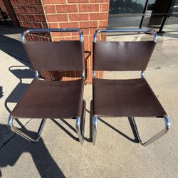 Vintage Leather Cantilever Chairs (Pair) – Spoleto / Mies Style (PAIR)