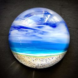 Glass Dome Paperweight/Napkin Weight/ Decoration w Hawaiian Beach Sand. Gift Box Included.