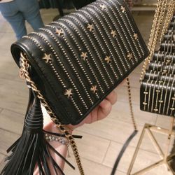 Tory Burch Fleming Star Stud Flat wallet Crossbody 61473 NWT black retail $398