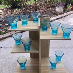 Set Of 11Vintage Turquoise Glasses With Dots