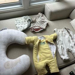 Boppy With Two Covers, Merlin Sleep Suit, And Baby Brezza Suit
