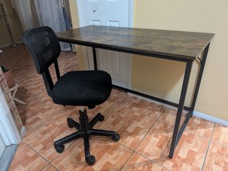 Rustic Industrial Computer Desk + Ergonomic Mesh Office Chair Set