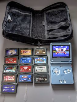 Tested Nintendo Game Boy Advance SP (AGS-101 Backlit) - Pearl Blue + 14 Games + Case
