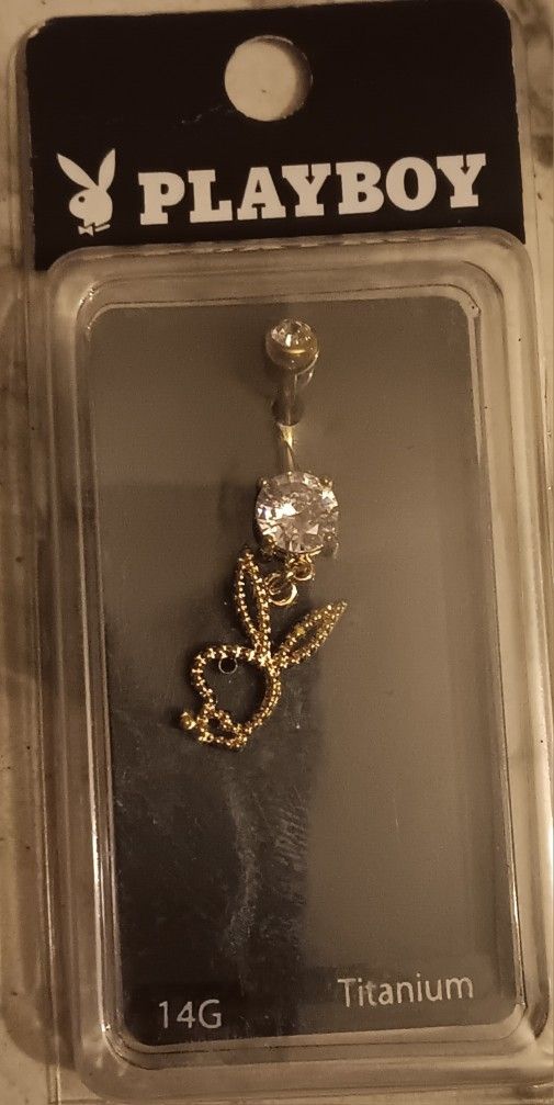 BODY JEWELRY (PLAYBOY) BELLY RING - 14G YLW GLD / TITANIUM PB BNY Dangle Charm.