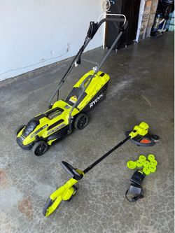 Ryobi 13 inch electric lawnmower & Jagrom wireless weedwacker