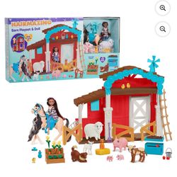 Hairmazing Doll & Barn Playset Horse Pig chicken Animal Farm Produce
