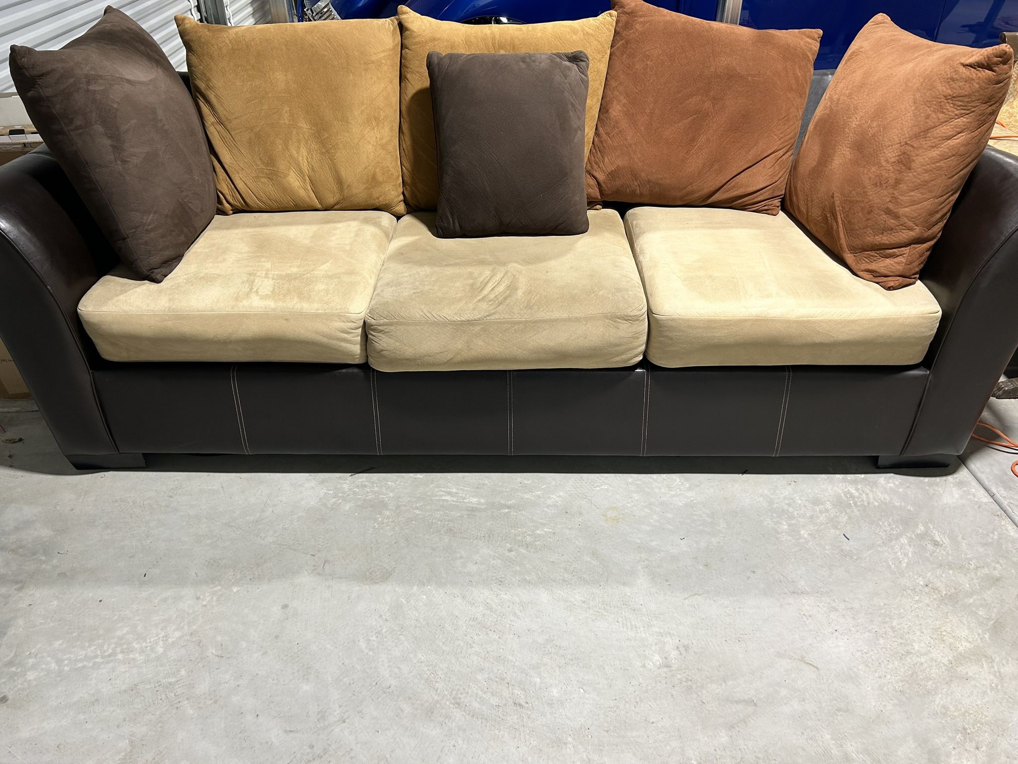 3 Cushion Light Brown / Black Comfy Couch 