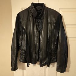 U S MADE WOMAN'S  LEATHER FRINGE MOTORCYCLE  JACKET "NEW"