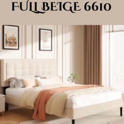 Full Size Bed Frame (Being)with Upholstered Button Tufted Headboard, Wooden Slat Support, (6610-full-Beige)