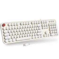 Atelus USB Wired Computer Keyboard - Retro Typewriter Keyboard - Full Size Keyboard with Number Pad for PC Laptop Desktop Windows (Creamy White)