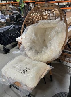 Assembled Outdoor Egg Basket Lounge Chair Wicker Egg Chair with Ottoman Indoor Outdoor w/Cushion Overs