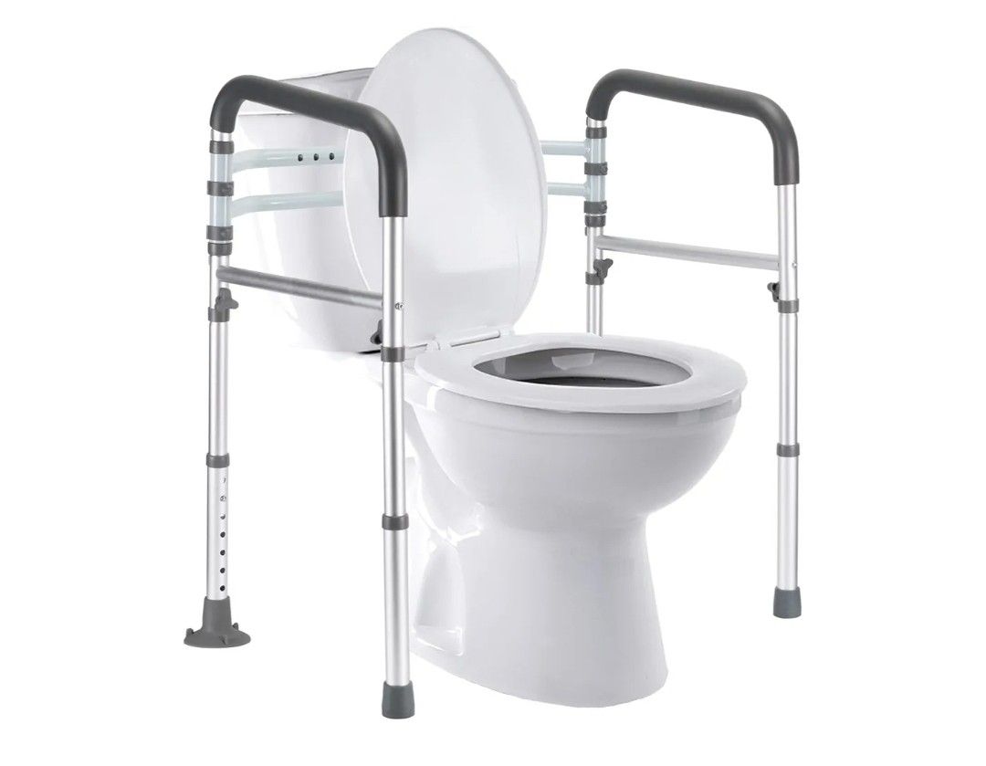 New Toilet Safety Rails, Adjustable Toilet Frame for Elderly, Seniors, Handicap & Disabled, Foldable Handicap Toilet Handles Fit Any Toilets (300 LB)