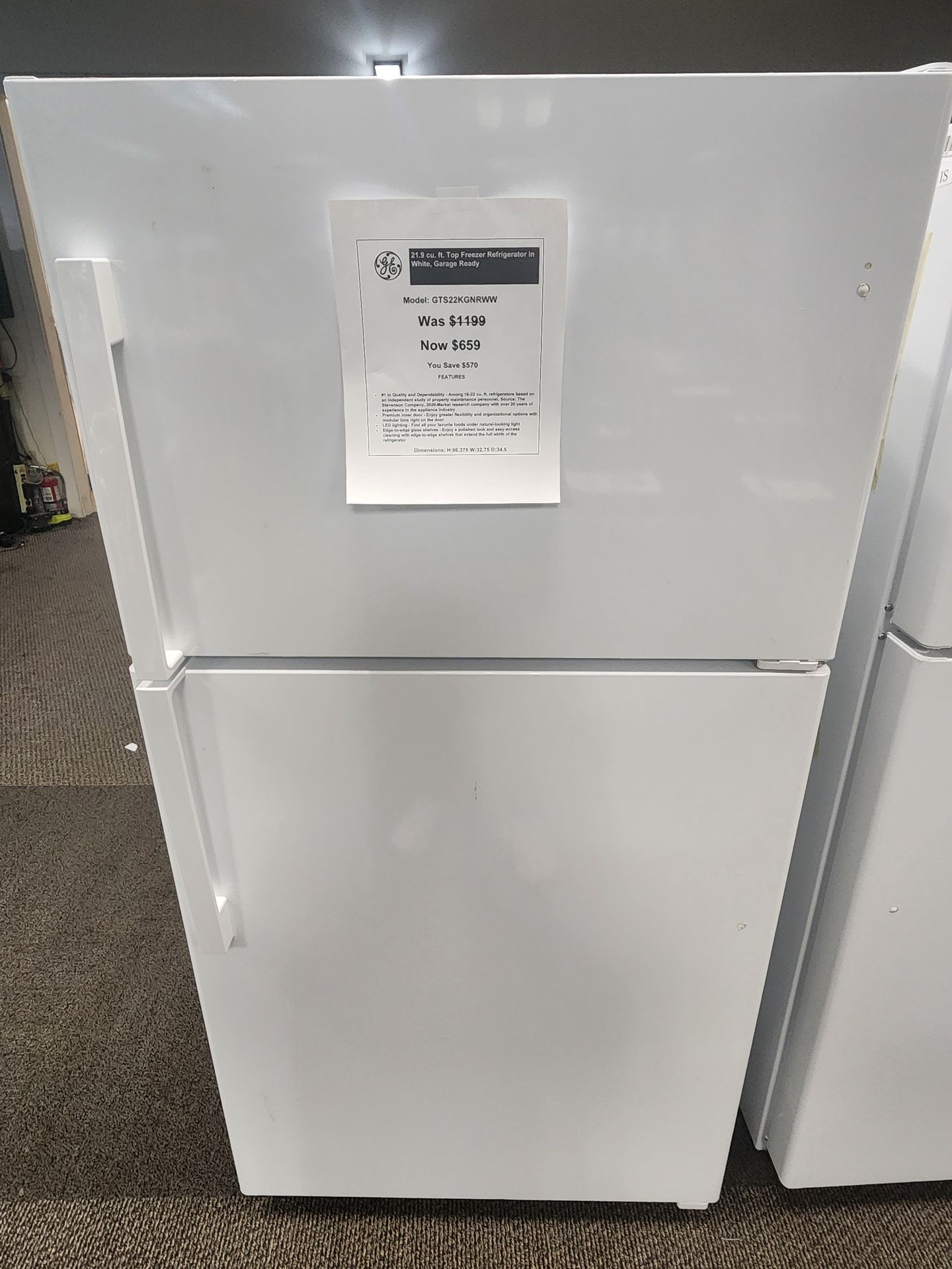 21.9 cu. ft. Top Freezer Refrigerator in White, Garage Ready