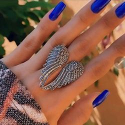 Antique Angel Wing Silver Women's Large Ring  Size 8 Gift